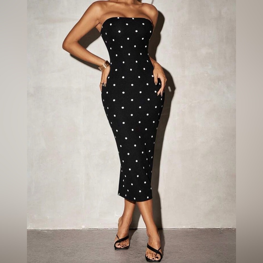 Elegant Black Polka Dot Dress